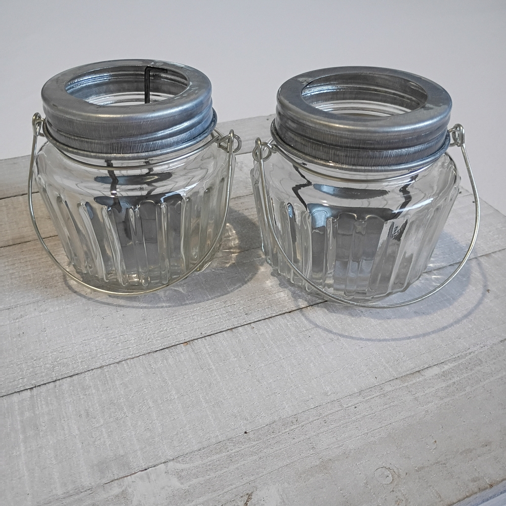 Glass Tea Candle Holders with Metallic Lids Set Of 2